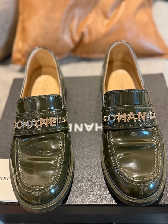 CHANEL Shoes - CHANEL shiny calfskin loafers- dark green